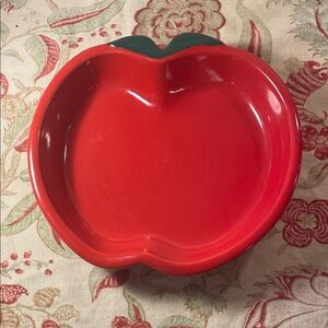 Red Apple Recipe Baking Dish with Green Leaf Accent Handle